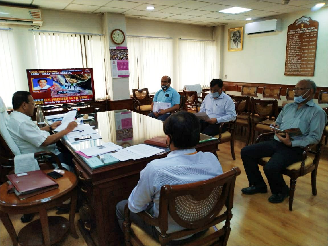 Fertilizers Minister Shri Sadananda Gowada ji,Held a meeting of Talcher Fertilisers Ltd to review the progress of upcoming urea unit of Talcher in Odisha with S.N. Yadav, MD and S. Gawade, Director(operations) date 23 June 2020